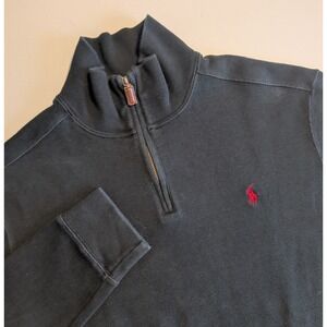 Polo Ralph Lauren Mens L Black Ribbed 1/4 Zip Cotton Pullover Sweater VERY NICE!